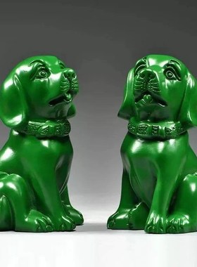 绿色木质雕刻狗摆件黑檀实木头生肖狗家居装饰品摆设红木工艺品