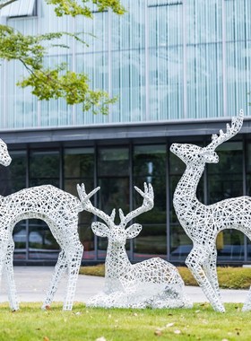 不锈钢编织镂空梅花鹿雕塑户外草坪房地产装饰发光铁艺动物大摆件