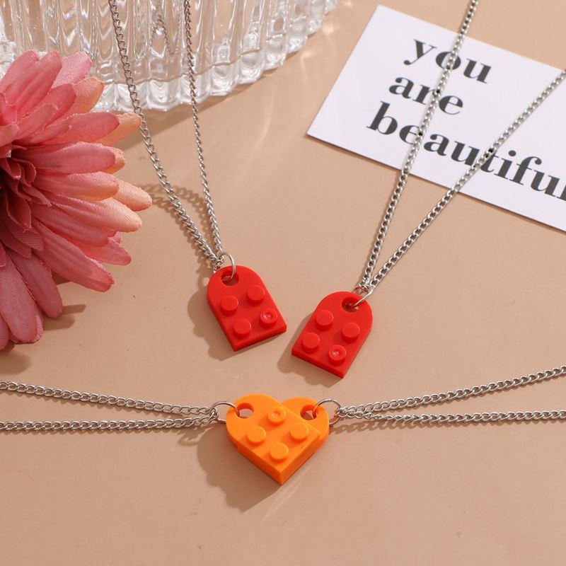 速发ALIUTOM Punk 2Pcs Heart Brick Couples Love Necklace For - 图1