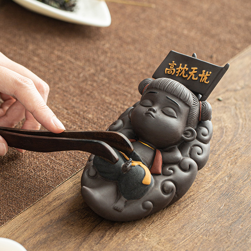 高枕无忧哪吒摆件紫砂纯手工家居客厅桌面茶宠茶玩摆设工艺礼品