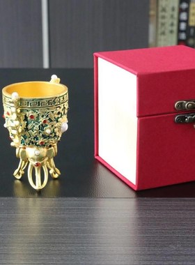 金瓯镶钻永固杯铜器古玩工艺品古典家居乾隆金属酒杯摆件现货
