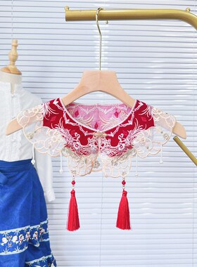红色汉服云肩新中式拜年喜庆装饰假衣领女流苏礼服小披肩坎肩国风