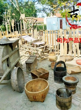 民俗老物件竹篮子小簸箕手工编织工具风箱织布机怀旧装饰道具摆件