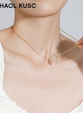 猪鼻子项链女 小众设计OT扣满钻吊坠女款锁骨链轻奢气质毛衣链