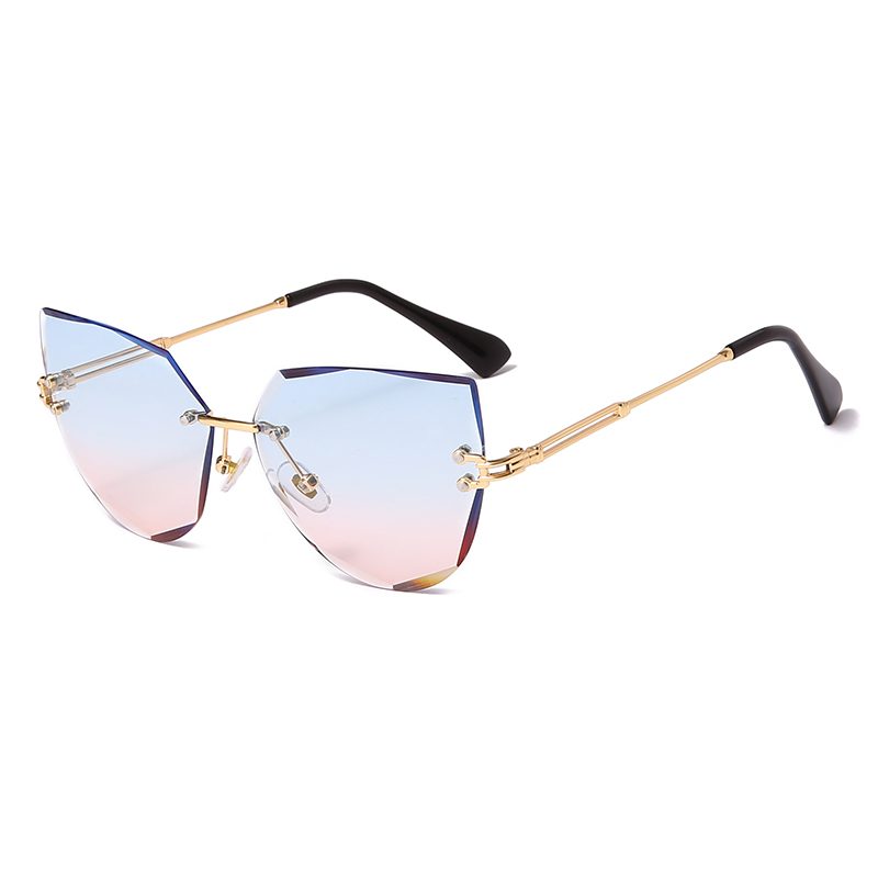 网红Rimless Cat Eye Sunglasses Luxury Brand Design Women Met-图3