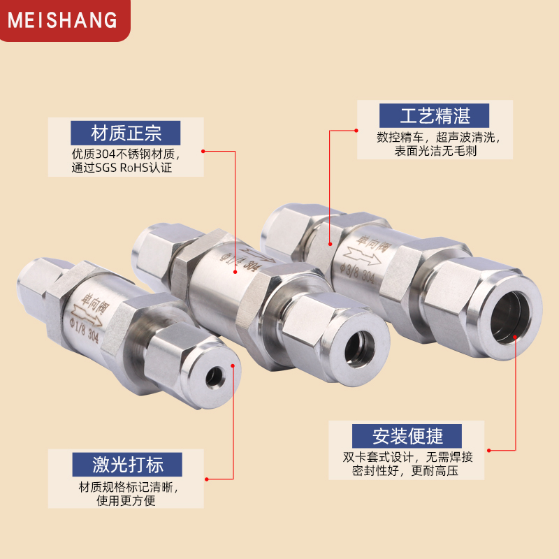 现货速发304不锈钢高压双卡套止逆阀液体气体仪表止回阀止逆阀6 8