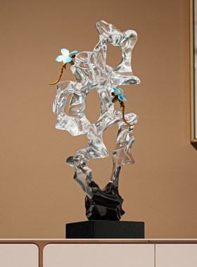 时来运转透明太湖石摆件新中式客厅书房办公室入户玄关壁龛装饰品