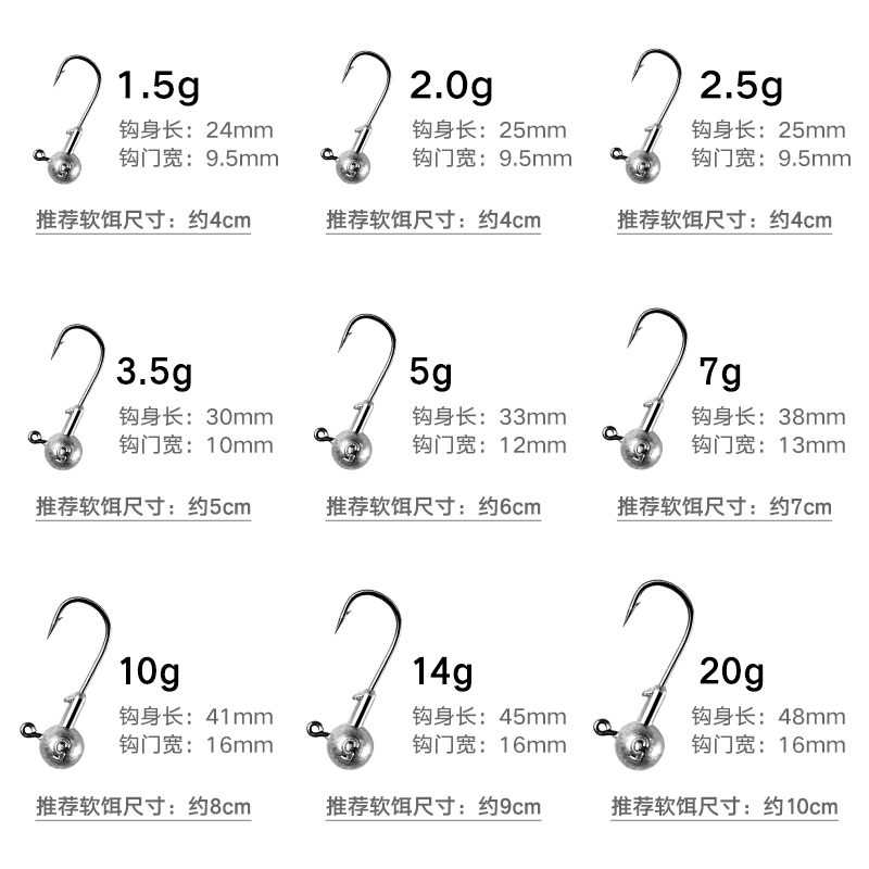 路亚铅头钩假饵2g/3.5g微物10克小号50枚防挂底软饵.加强曲柄钩