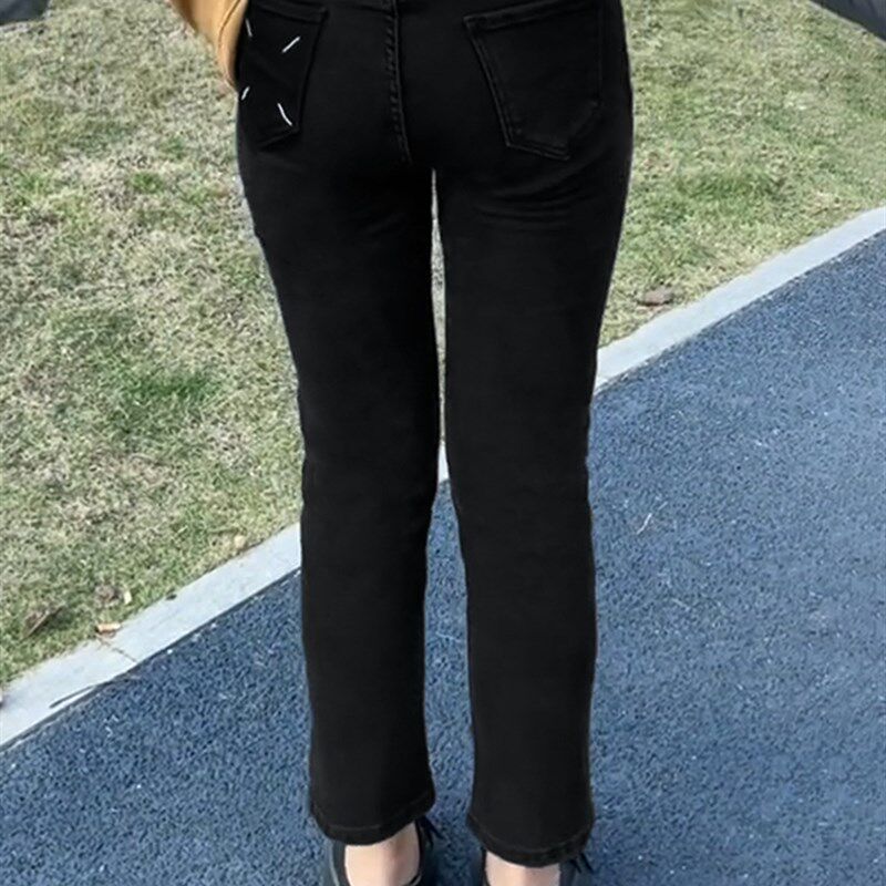 高腰弹力直筒牛仔裤女大码胖妹妹遮胯显瘦H2023春季小众设计烟管