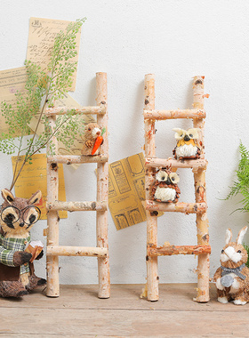北欧装饰实木梯子木质楼梯直梯民宿挂衣架置物Q架拍摄道具庭院摆