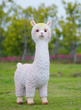 卡通羊驼草泥马玻璃钢座椅幼儿园林雕塑摆件商场美陈装饰户外小品