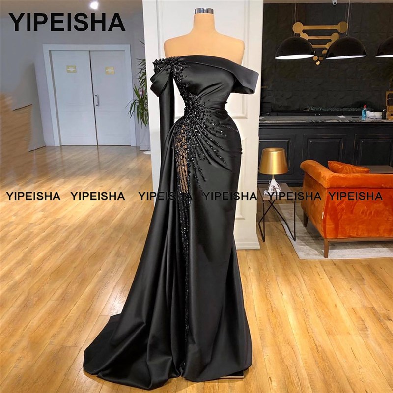 速发Yipeisha Off-shoulder Black Pageant Party Gown Luxury Pe - 图1