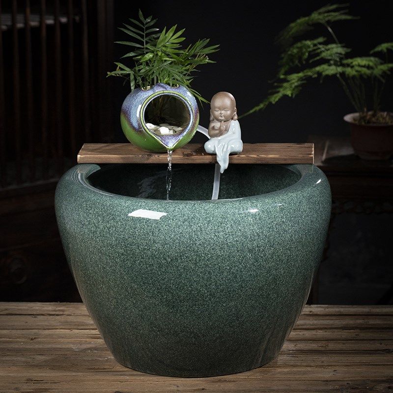 大型陶瓷流水喷泉鱼缸陶罐水循环造景古法鱼缸客厅阳台落地大水缸,淘宝优惠券,粉丝福利购,淘宝优惠卷
