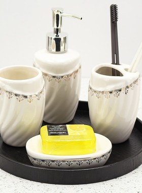 样板间卫生间摆件托盘项链洗漱套装简约现代样板房洗手台软装饰品