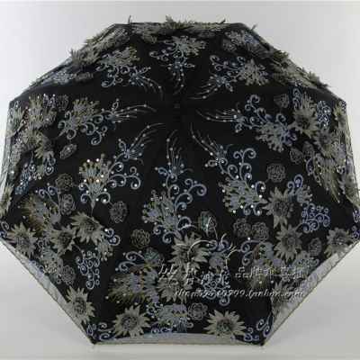 新品刺绣两用二伞防晒防紫外线晴雨F伞伞太阳女蕾丝双层遮阳伞清 - 图1
