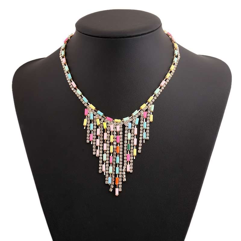 推荐Bohemian Exaggerated Retro Color Necklace Acrylic Diamon - 图0