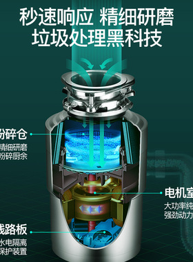 家用厨房垃圾处理器食物垃圾处理机800瓦大功率双层增压精细研磨