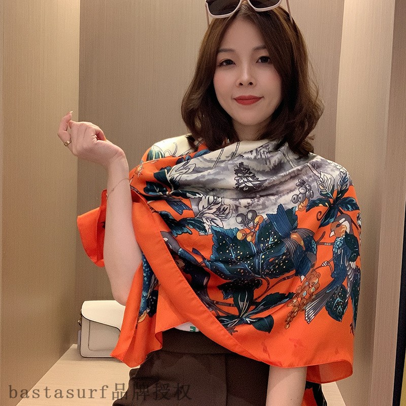 推荐2021 new generous scarf female flower printed brocade si - 图0