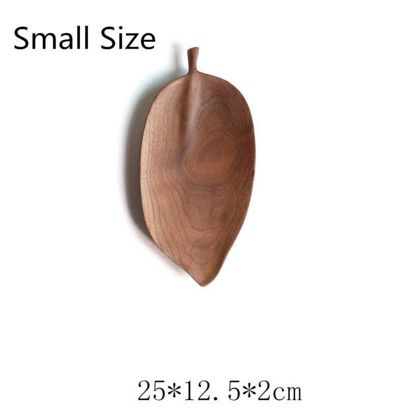 Leaf Pattern Walnut Rubber Wood Pan Plate Fruit Dishes Sauce-图0