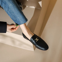 New Strong Pushy Flat-bottomed Lefu Shoes Q Genuine Leather Calf Leather Brief Deep Mouth Little Leather Shoes 100 Comfortable Low Heel Single Shoes 