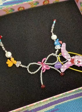 外星社天使怪物系列手工设计感z串珠蝴蝶结不锈钢少女可调节项链