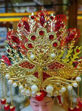 凤冠霞帔头饰娘娘凤冠神帽观音帽子神明佛像娘娘帽神像帽冠三凤冠