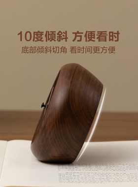 者纳里 黑胡桃木桌面小时钟摆件高颜值卧室牀头静音实木台式座钟