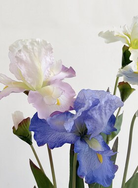 新品高档仿真花油画鸢尾花橱窗造景布置仿真蓝紫色爱丽Z丝假花绢