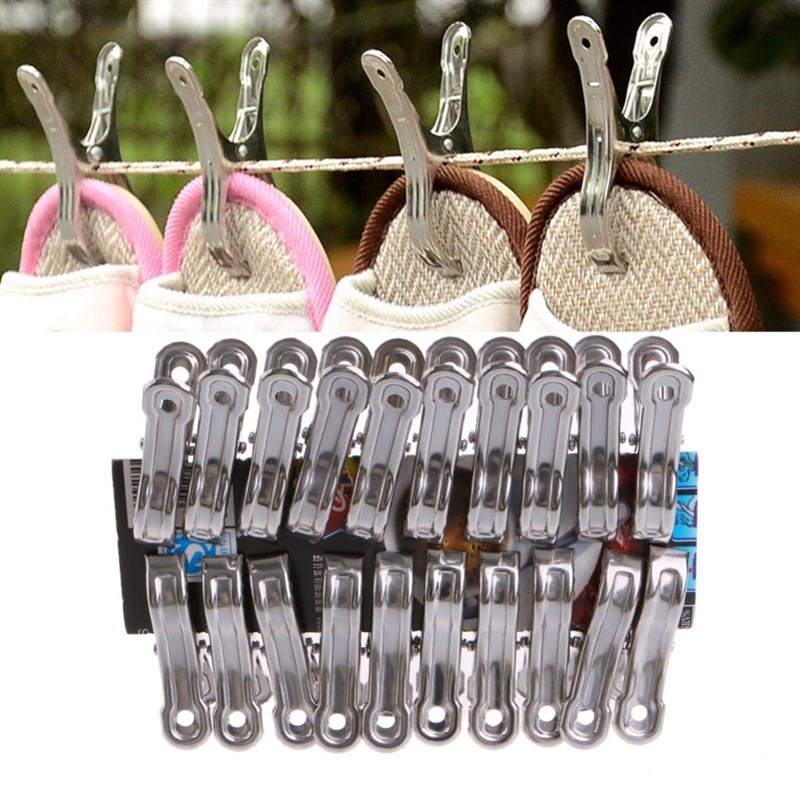 20 Pcs Stainless Steel Clothes Pegs Hanging Pins Laundry Win - 图0