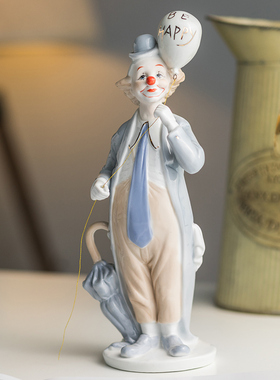 北欧复古马戏团小丑摆件搞笑喜剧陶瓷人物家居装饰摆设创意礼物