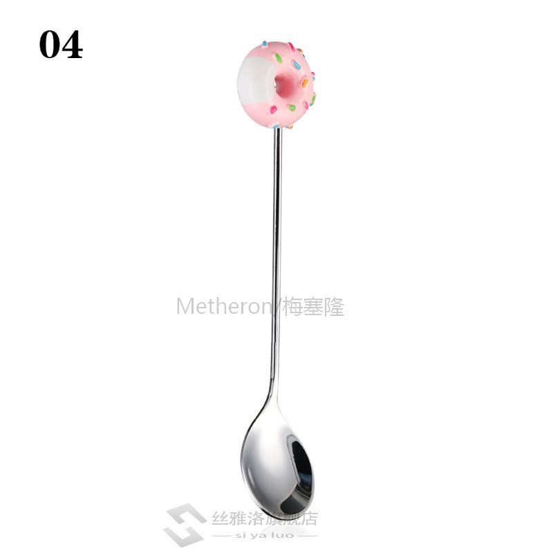 推荐New Mini Stainless Steel Lovely Doughnut Dessert Spoon k - 图0