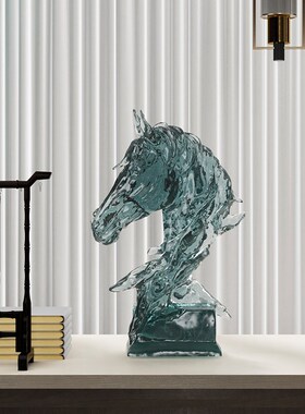 高档透明水晶马头艺术摆设书房酒柜桌面装饰品办公室摆件开业礼品