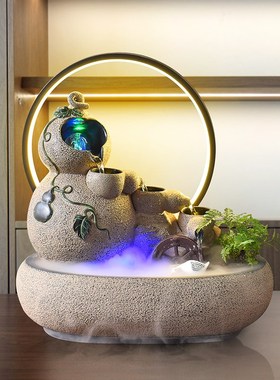 创意葫芦流水摆件招财风水轮装饰玄关茶桌柜台循环水造景开业礼物