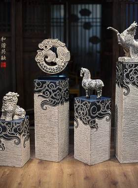 新中式摆件架子禅意祥云柱仿古软装入户门口客Q厅装修落地茶室装