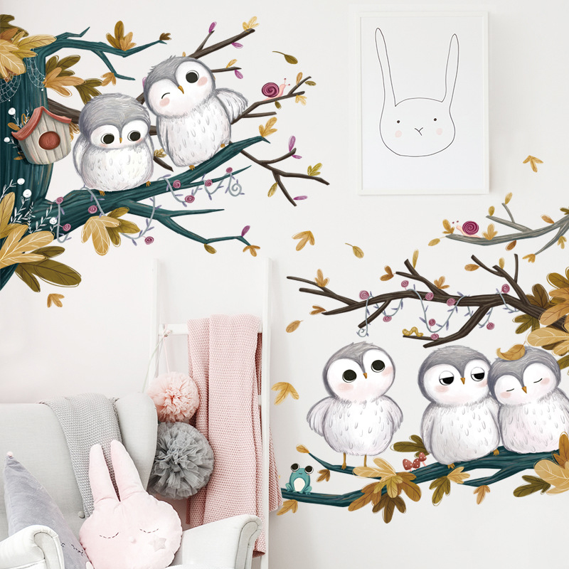 Cartoon cugte animal owl wall decoration decals kindergarten - 图0