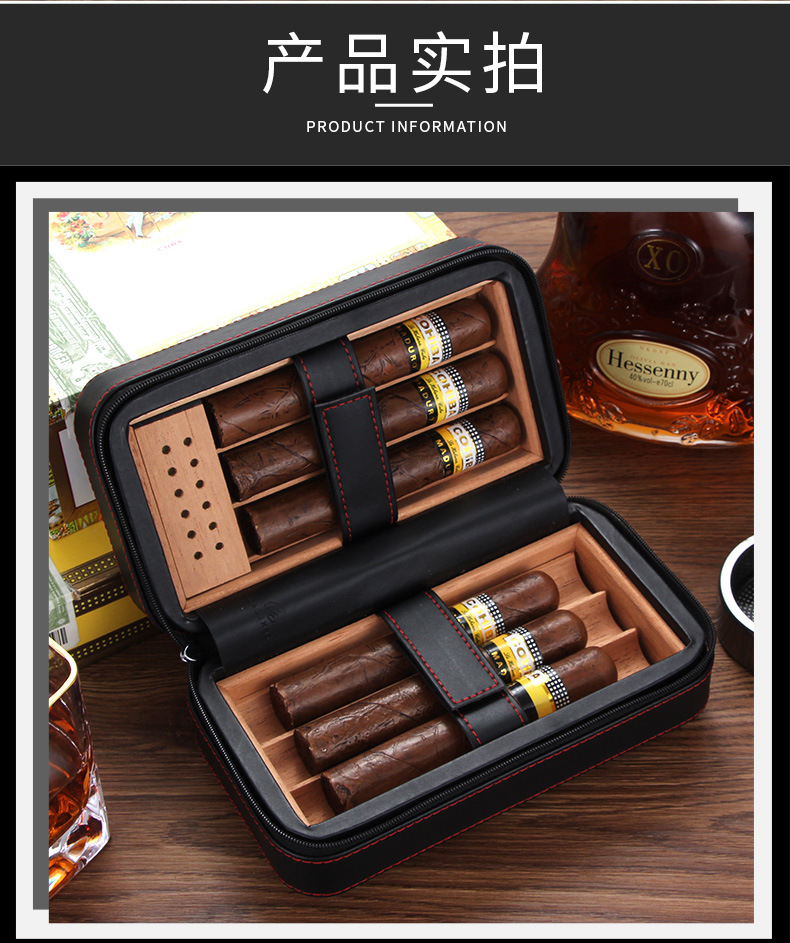 极速Leather Cigar box portable cigar holster Cigar humidor - 图0