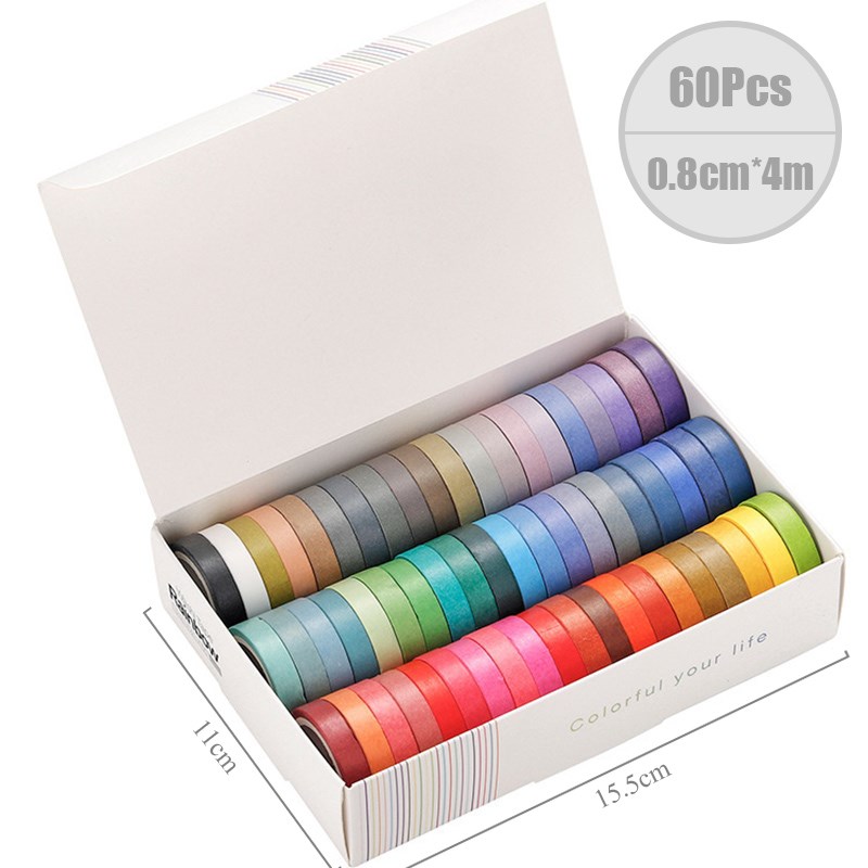 60 Pcs/Set Basic Solid Color Washi Tape Rainbow ing Tape Dec - 图0