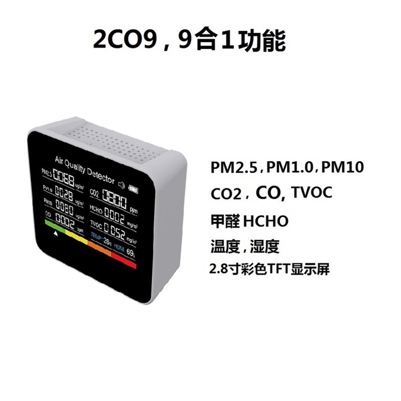 家用CO2二氧化碳检测仪CO一氧化碳PM2.5甲醛空气质量检测仪温湿度 - 图0