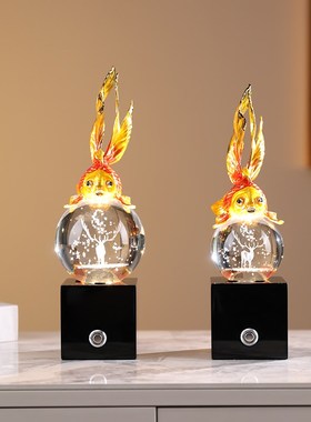 年年有余摆件客厅桌面发光水晶球装饰品鱼床头摆设创意生日礼物