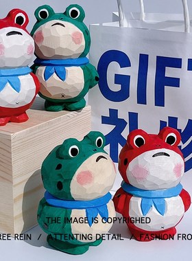 送Ta一对可爱的小青蛙 手工木雕摆件礼品创意生日礼物桌面小现货