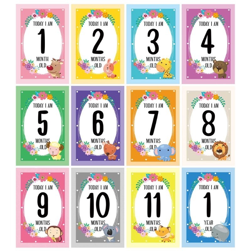 速发12 Sheet Baby Milestone Cards Newborn Monthly Memorial G-图2