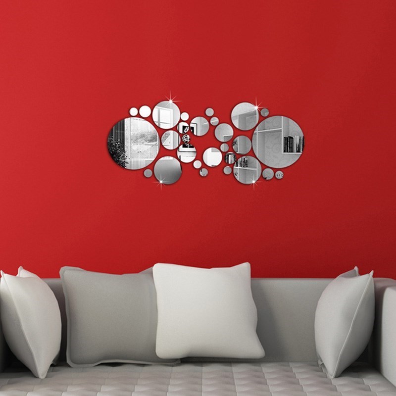 推荐*28Pcs 3D Bathroom Mirrors DIY Circle Mirror Wall er Rou-图1