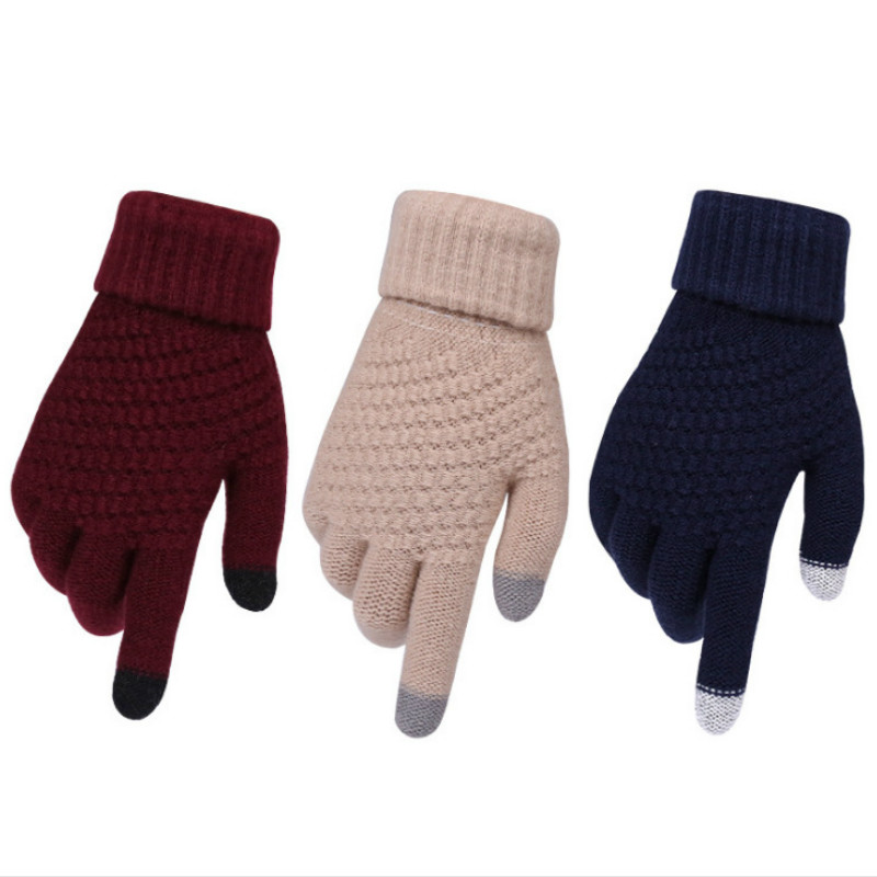 推荐Winter Screen Gloves Women Men Warm Stretch Knit Mittens - 图0