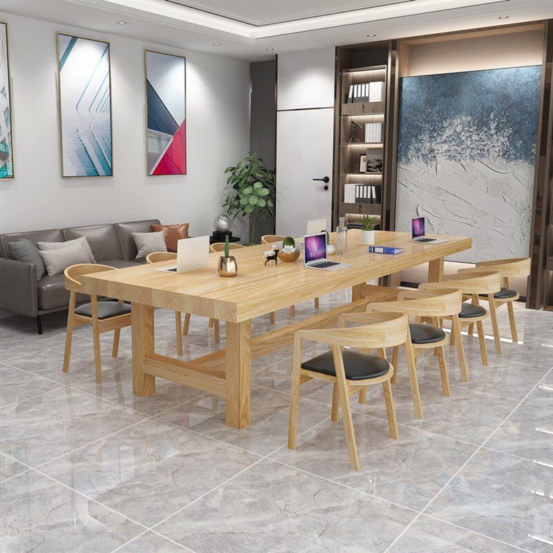 北欧大型会议桌实木办公桌简约长条大板桌洽谈工作台超长桌椅组合