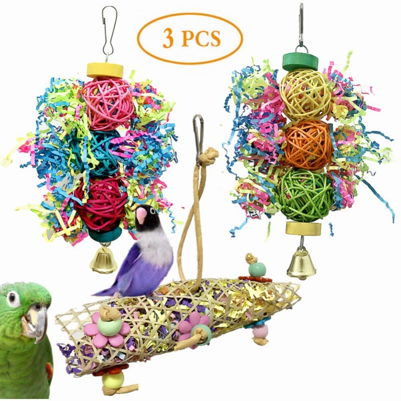 3Pcs/lot Bird Toy Set For Parrot Shredder Foraging Assorted - 图0