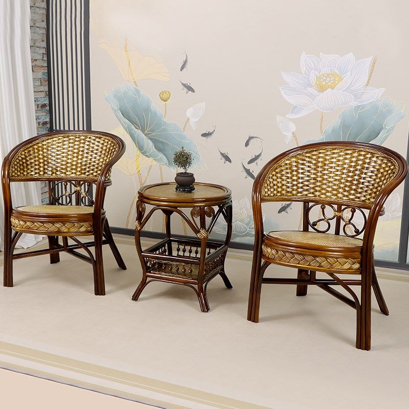 真藤椅老人单人靠背腾椅天然真藤编织休闲椅子阳台客厅藤椅三件套,淘宝优惠券,粉丝福利购,淘宝优惠卷