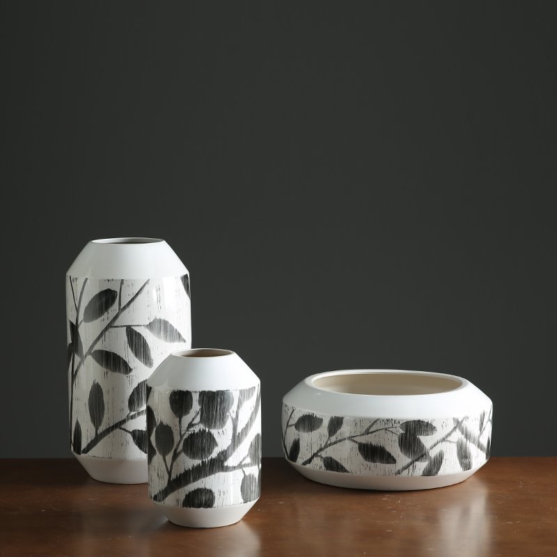 推荐Modern minimalist black and white ink vase ceramic livin - 图0