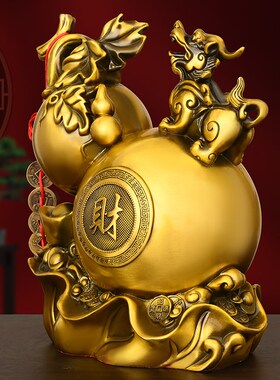 铜葫芦貔貅摆件纯铜福禄财字葫芦客厅工艺开业礼品玄关酒柜装饰品