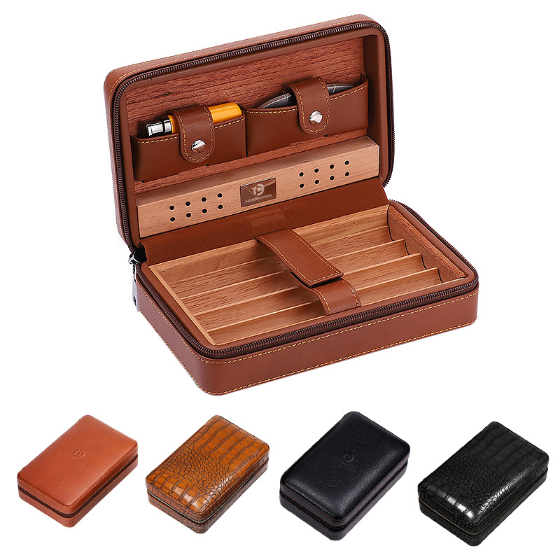 网红Cigar box cedar wood portable cigar holster Cigar humido - 图1