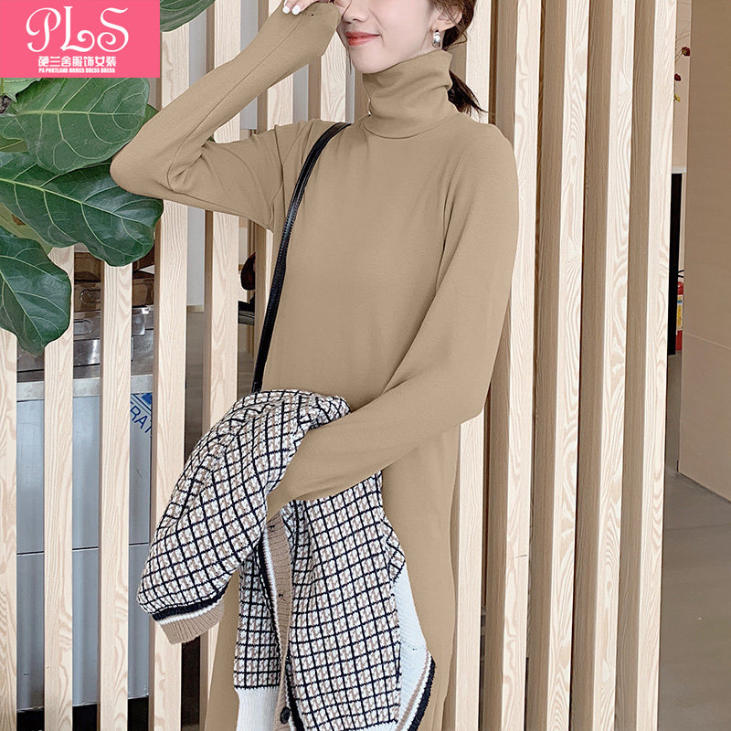 春秋新款韩版纯棉高领修身加长款长袖体恤纯色休闲打底连衣裙女装,淘宝优惠券,粉丝福利购,淘宝优惠卷